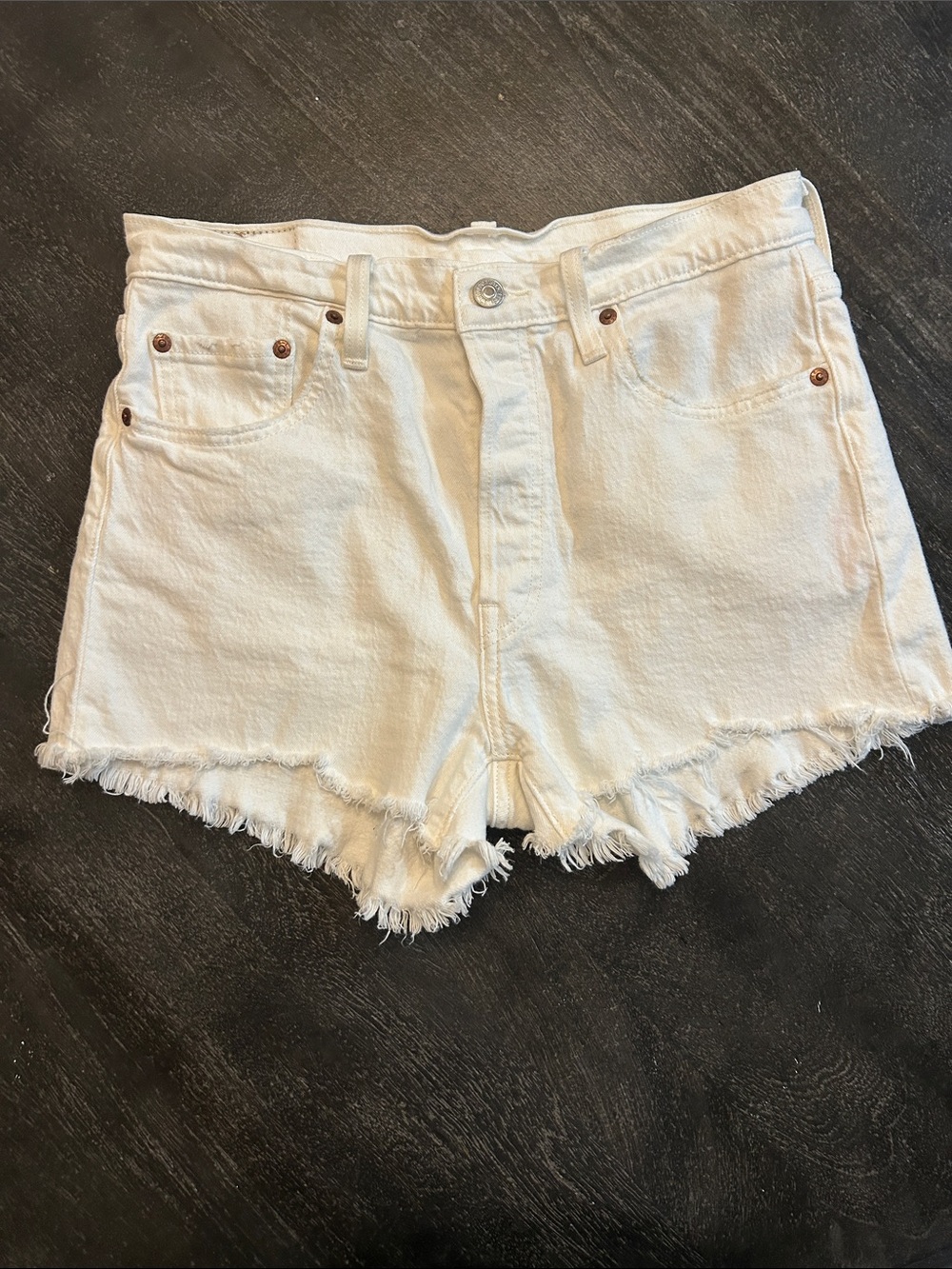 Levi's White Frayed Hem Jean Shorts